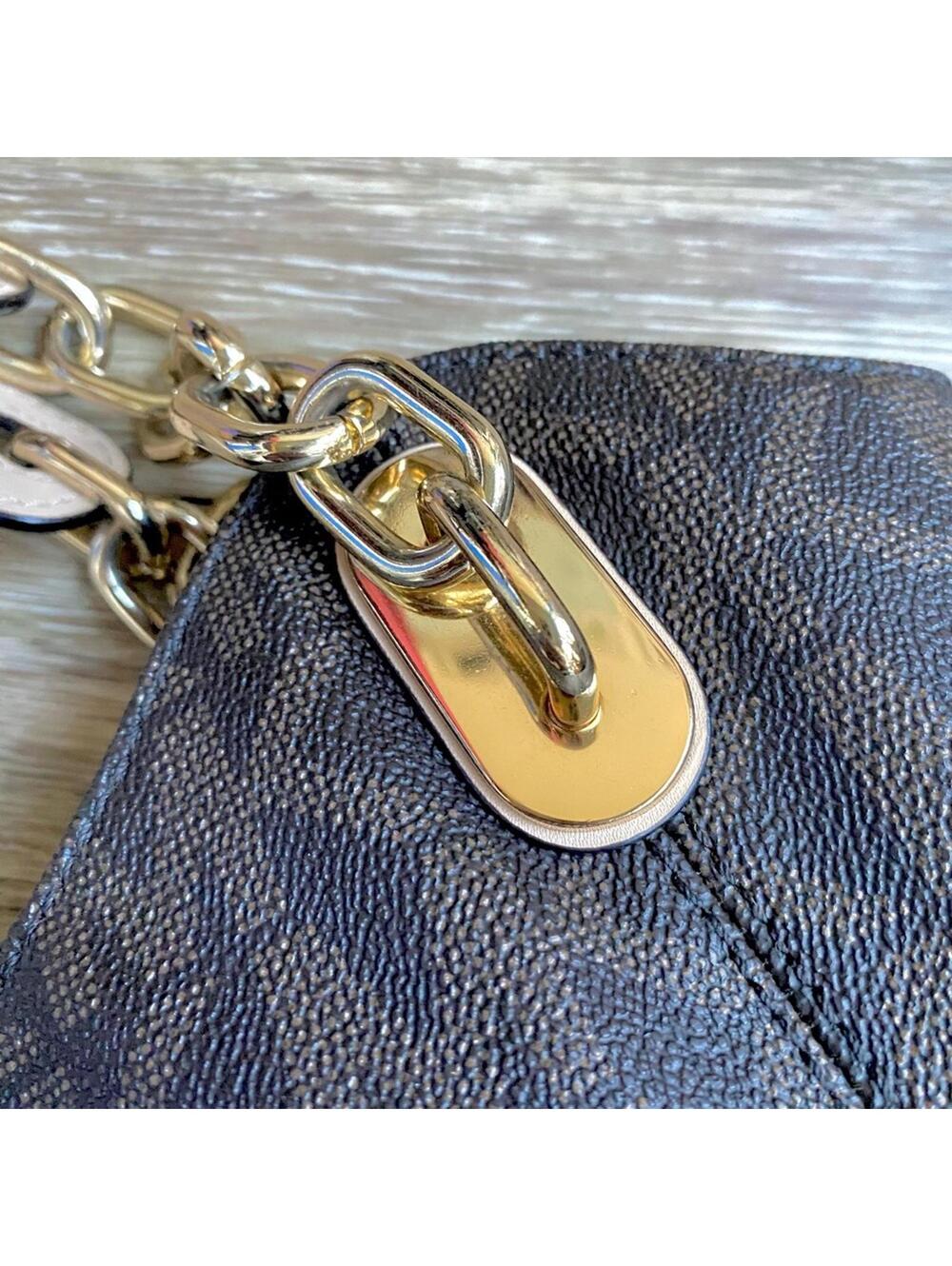 💥SOLD OUT💥Michael Kors Lilly Brown Signature Chain Tote Shoulder Bag - Picture 7 of 9